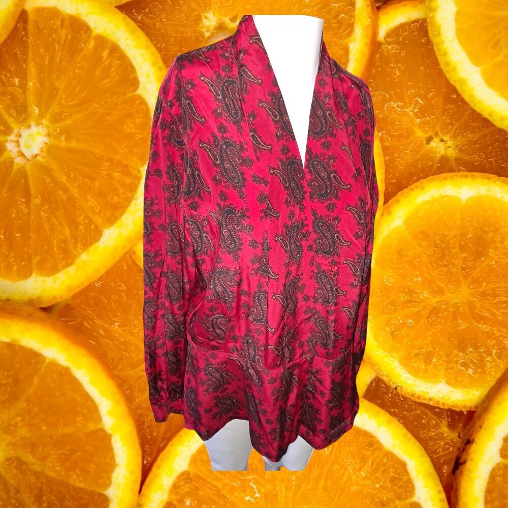 Paul Stanley Red and‎ Black Paisley 100% Silk Button Up Size 12